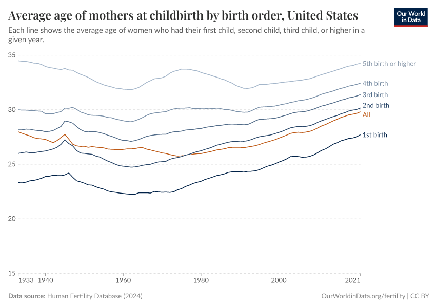 A thumbnail of the "Average age of mothers at childbirth by birth order" chart