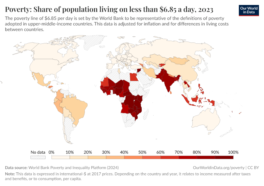 A thumbnail of the "Poverty: Share of population living on less than $6.85 a day" chart