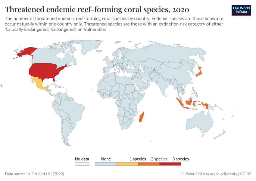 A thumbnail of the "Threatened endemic reef-forming coral species" chart