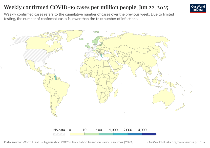 A thumbnail of the "Weekly confirmed COVID-19 cases per million people" chart