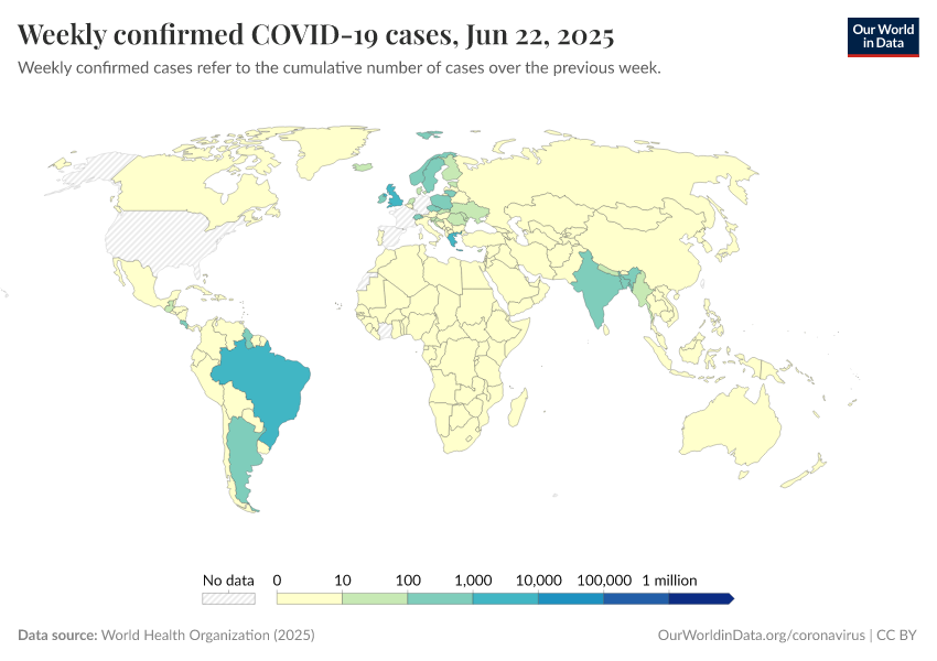 A thumbnail of the "Weekly confirmed COVID-19 cases" chart