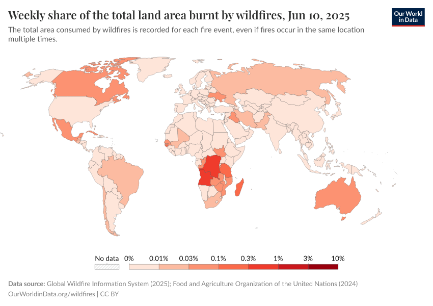 A thumbnail of the "Weekly share of the total land area burnt by wildfires" chart